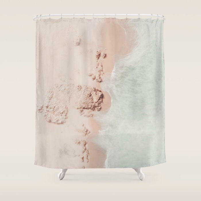 Aerial Mint Green Ocean - Pastel Beach - Minimal Beach - Sea Travel  photography Shower Curtain Gallery Image 1