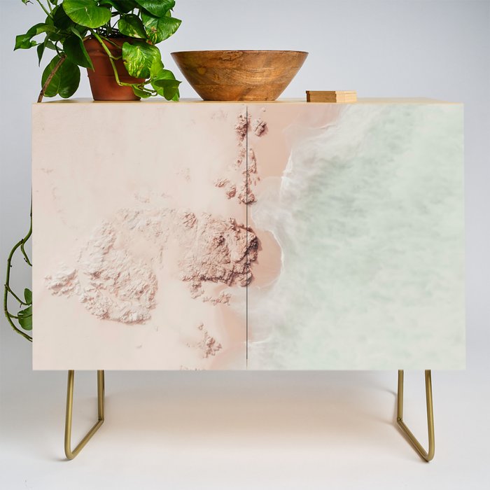 Aerial Mint Green Ocean - Pastel Beach - Minimal Beach - Sea Travel  photography Credenza Gallery Image 1