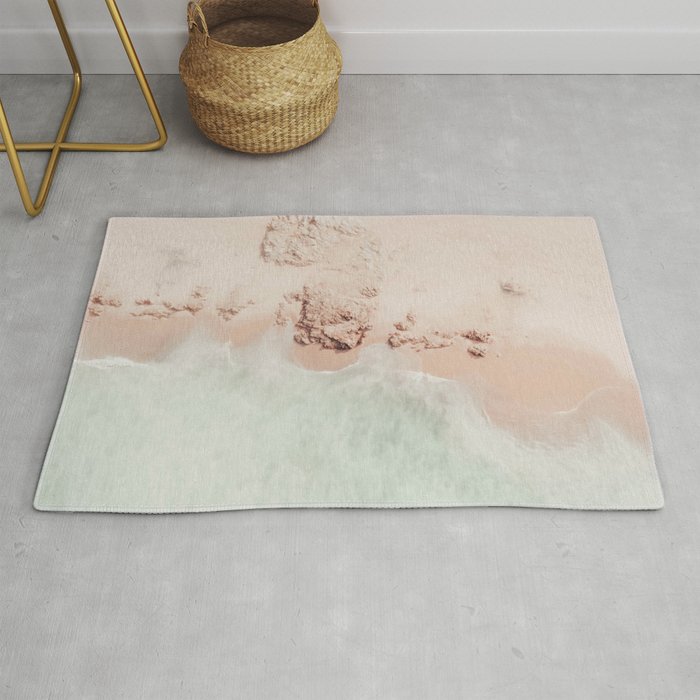 Aerial Mint Green Ocean - Pastel Beach - Minimal Beach - Sea Travel  photography Rug Gallery Image 1