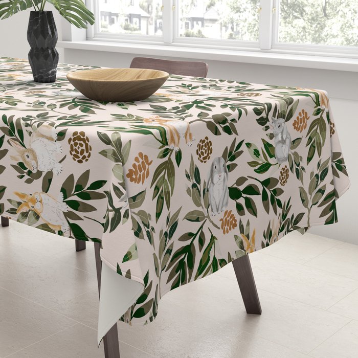 Rabbits in the green forest Tablecloth Gallery Image 3