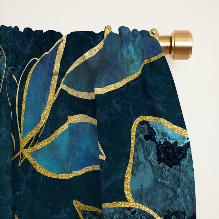 Elegant And Fancy Fantasy Flower Pattern In Turquoise And Gold Window Curtain Gallery Image 2