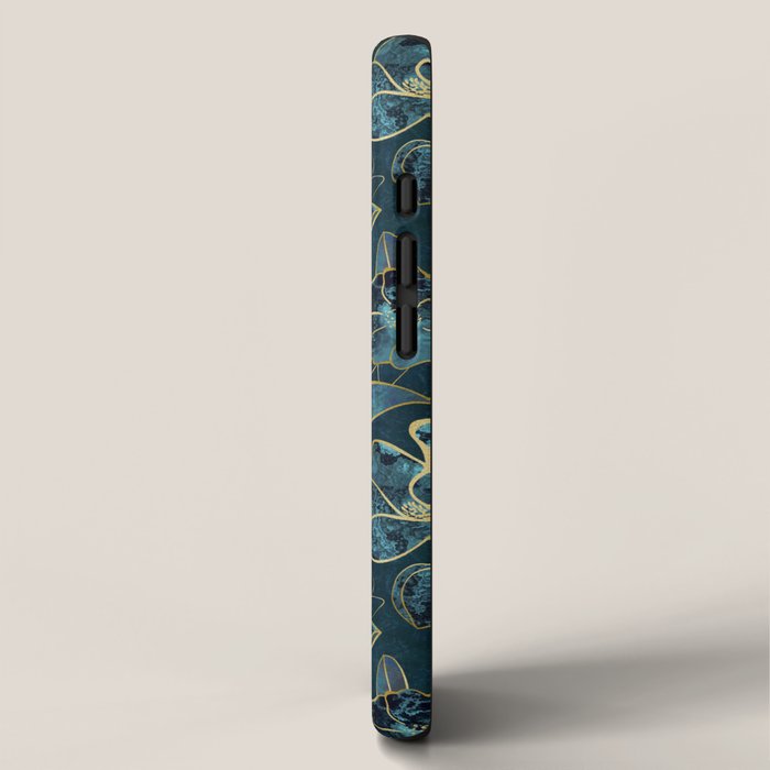 Elegant And Fancy Fantasy Flower Pattern In Turquoise And Gold iPhone Case Gallery Image 2