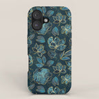 Elegant And Fancy Fantasy Flower Pattern In Turquoise And Gold iPhone Case Gallery Image 1