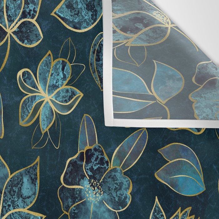 Elegant And Fancy Fantasy Flower Pattern In Turquoise And Gold Wall Tapestry Gallery Image 3