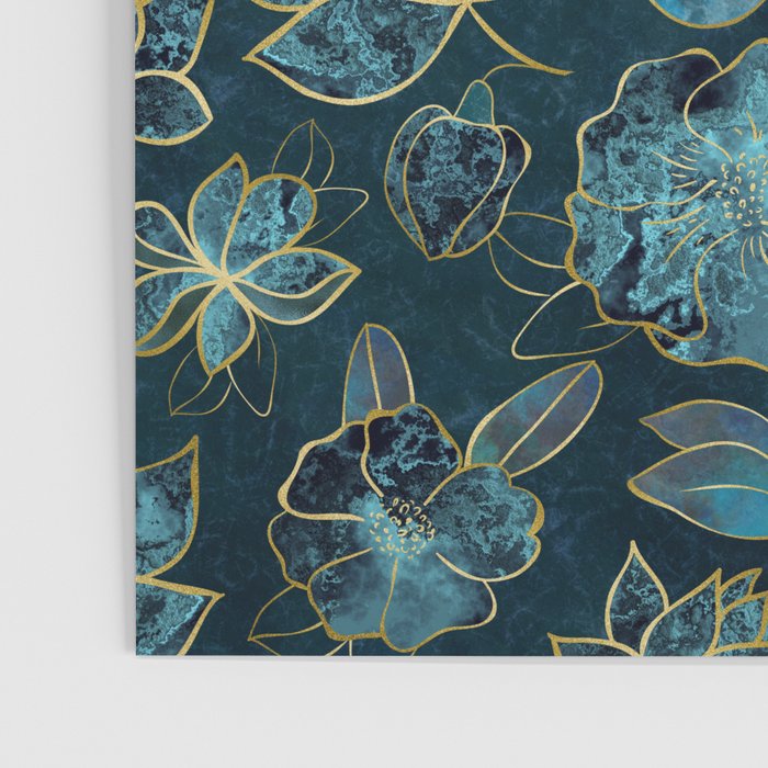 Elegant And Fancy Fantasy Flower Pattern In Turquoise And Gold Poster Gallery Image 3