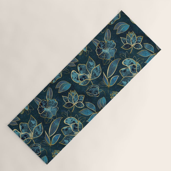Elegant And Fancy Fantasy Flower Pattern In Turquoise And Gold Yoga Mat Gallery Image 1