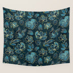 Elegant And Fancy Fantasy Flower Pattern In Turquoise And Gold Wall Tapestry Gallery Image 4