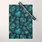 Elegant And Fancy Fantasy Flower Pattern In Turquoise And Gold Wrapping Paper Gallery Image 1