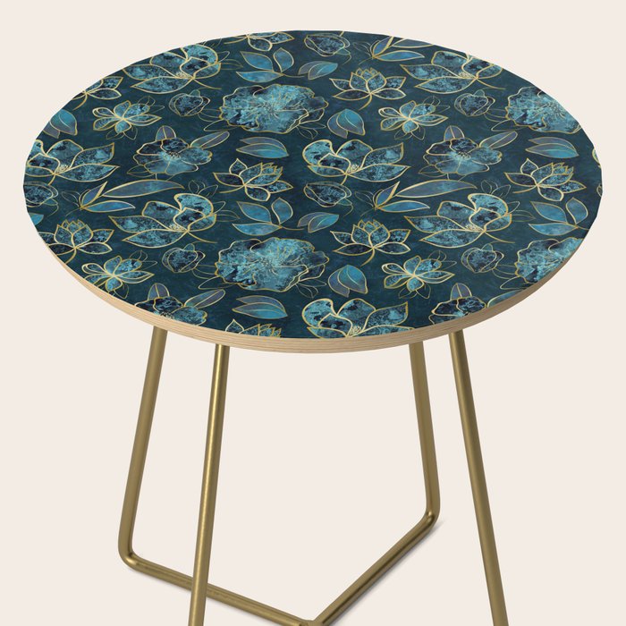 Elegant And Fancy Fantasy Flower Pattern In Turquoise And Gold Side Table Gallery Image 2