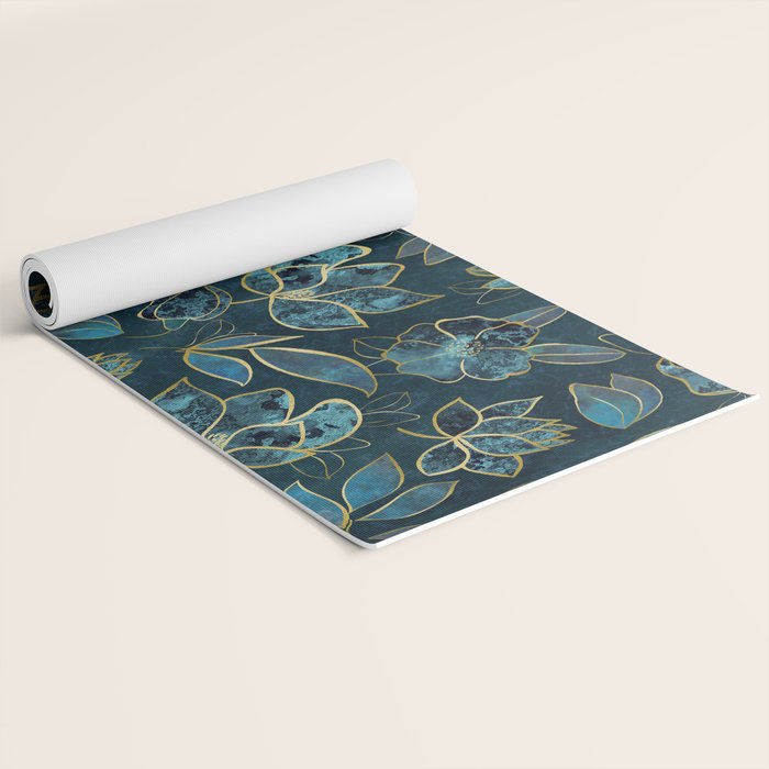 Elegant And Fancy Fantasy Flower Pattern In Turquoise And Gold Yoga Mat Gallery Image 2