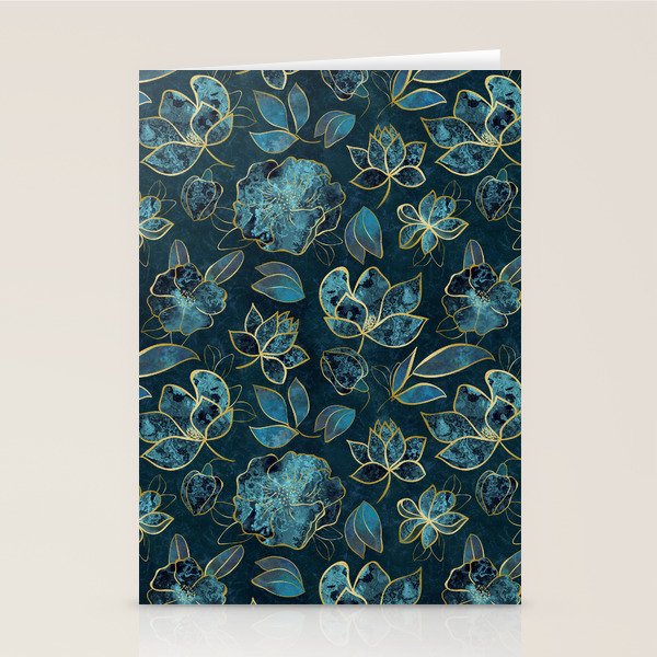 Elegant And Fancy Fantasy Flower Pattern In Turquoise And Gold Stationery Card Gallery Image 1
