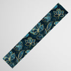 Elegant And Fancy Fantasy Flower Pattern In Turquoise And Gold Table Runner Gallery Image 3