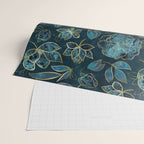 Elegant And Fancy Fantasy Flower Pattern In Turquoise And Gold Wrapping Paper Gallery Image 2