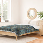 Elegant And Fancy Fantasy Flower Pattern In Turquoise And Gold Duvet Cover Gallery Image 2