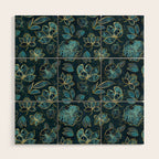 Elegant And Fancy Fantasy Flower Pattern In Turquoise And Gold Wood Wall Art Gallery Image 1