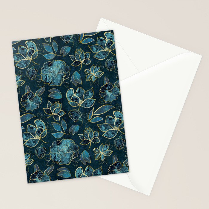 Elegant And Fancy Fantasy Flower Pattern In Turquoise And Gold Stationery Card Gallery Image 2