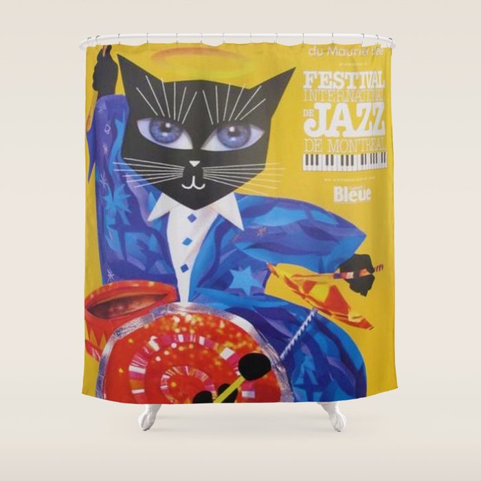 1994 Montreal Jazz Festival Cool Cat Poster No. 3 Gig Advertisement Shower Curtain Gallery Image 1