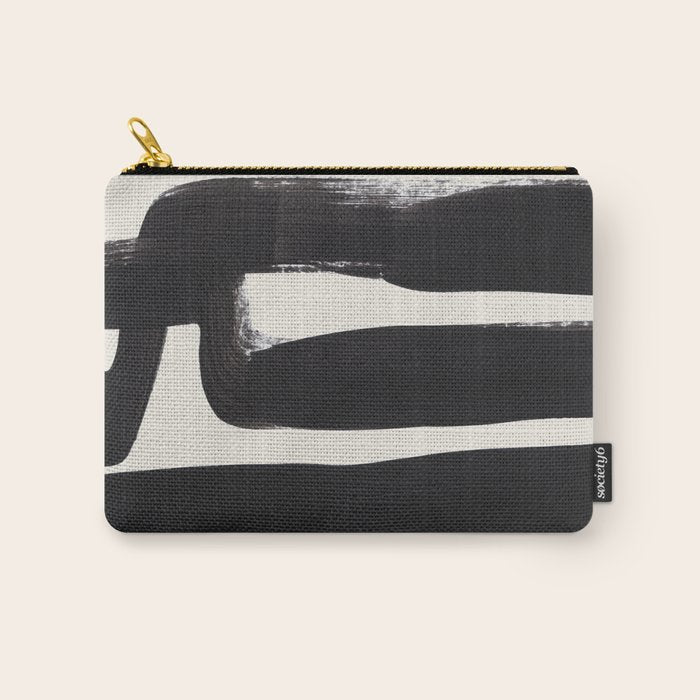 Mid Century Modern Minimalist Abstract Art Brush Strokes Black & White Ink Art Ancient Stripes Carry All Pouch Gallery Image 1