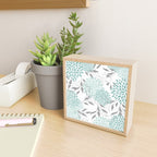 Festive, Floral Blooms and Leaves, Teal and Gray Mini Art Print Gallery Image 2