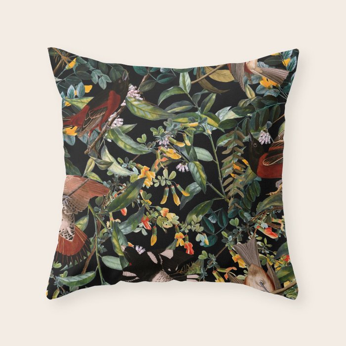Floral and Birds XLIV Throw Pillow Gallery Image 1