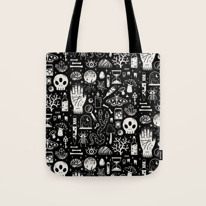 Curiosities: Bone Black Tote Bag Gallery Image 1
