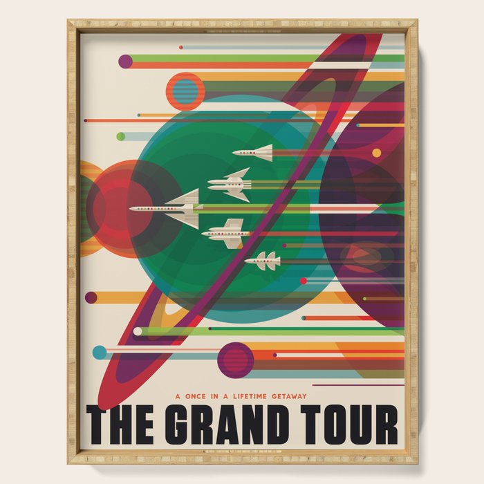 NASA Retro Space Travel Poster The Grand Tour Serving Tray Gallery Image 1