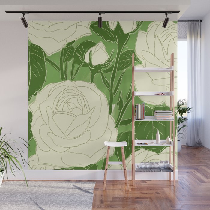 White Roses 8 Wall Mural Gallery Image 1