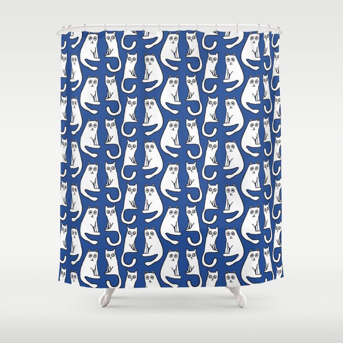 Cat friends, cute, funny, quirky cat drawing Shower Curtain Gallery Image 1