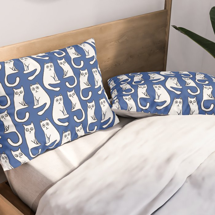 Cat friends, cute, funny, quirky cat drawing Pillow Sham Gallery Image 2