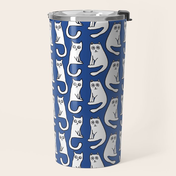 Cat friends, cute, funny, quirky cat drawing Travel Mug Gallery Image 2