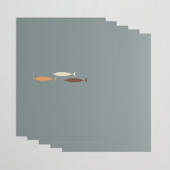Fish Trio - Minimalist Mid-Century Slate Blue Orange Brown Cream Wrapping Paper Gallery Image 3