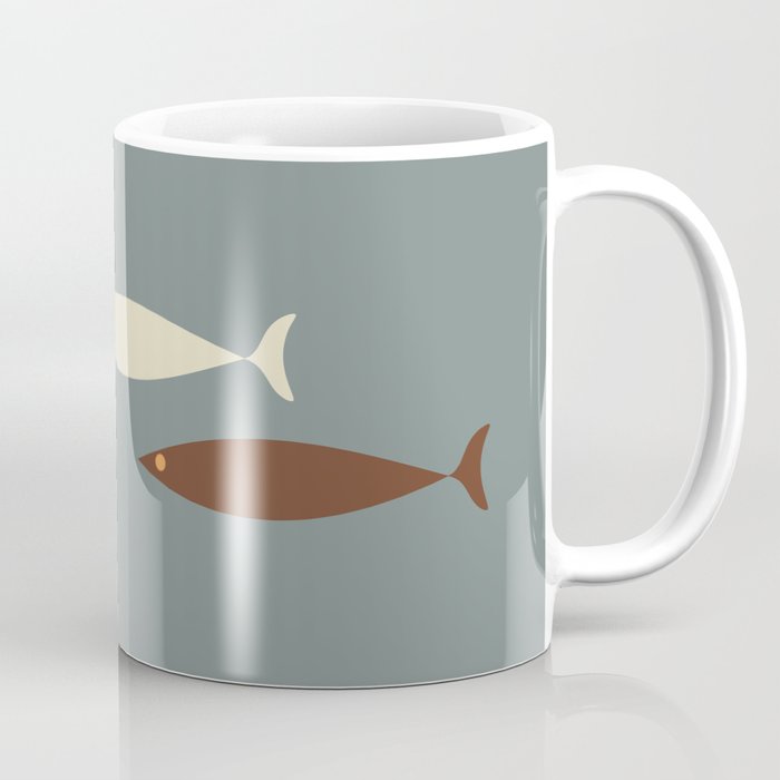 Fish Trio - Minimalist Mid-Century Slate Blue Orange Brown Cream Coffee Mug Gallery Image 1