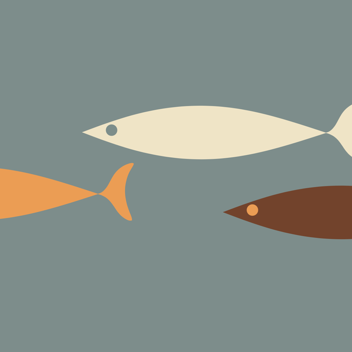 Fish Trio - Minimalist Mid-Century Slate Blue Orange Brown Cream Coffee Mug Gallery Image 2