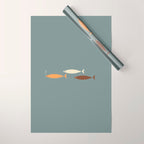 Fish Trio - Minimalist Mid-Century Slate Blue Orange Brown Cream Wrapping Paper Gallery Image 1