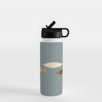 Fish Trio - Minimalist Mid-Century Slate Blue Orange Brown Cream Water Bottle Gallery Image 1