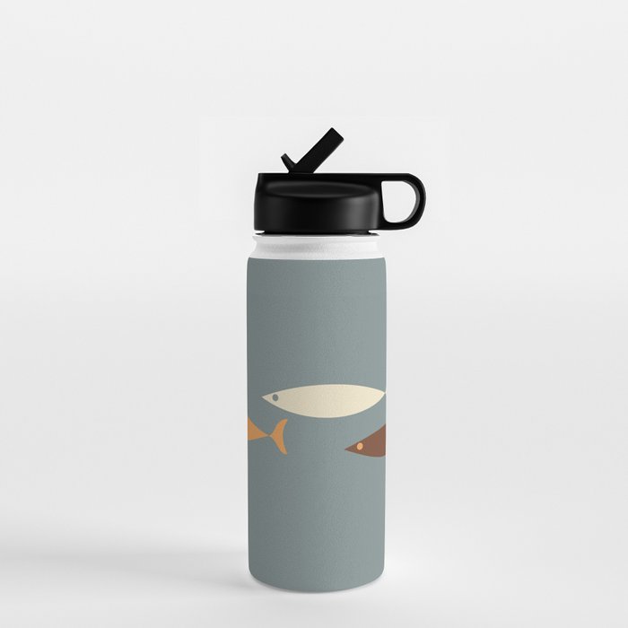 Fish Trio - Minimalist Mid-Century Slate Blue Orange Brown Cream Water Bottle Gallery Image 1