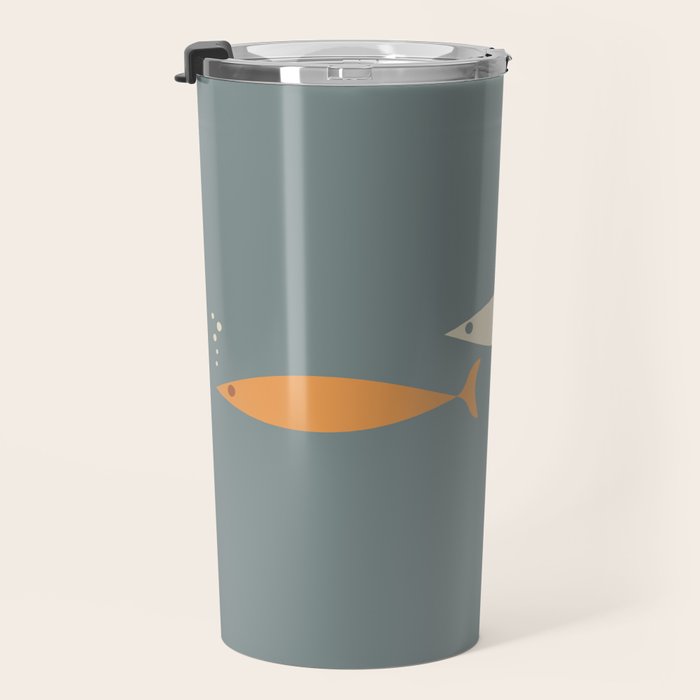 Fish Trio - Minimalist Mid-Century Slate Blue Orange Brown Cream Travel Mug Gallery Image 3
