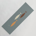 Fish Trio - Minimalist Mid-Century Slate Blue Orange Brown Cream Yoga Mat Gallery Image 1