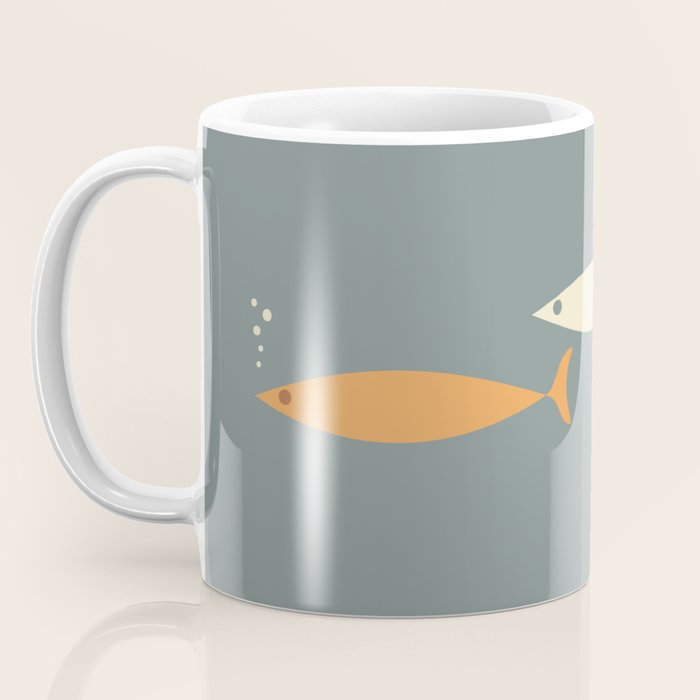 Fish Trio - Minimalist Mid-Century Slate Blue Orange Brown Cream Coffee Mug Gallery Image 3