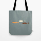 Fish Trio - Minimalist Mid-Century Slate Blue Orange Brown Cream Tote Bag Gallery Image 1