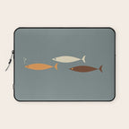 Fish Trio - Minimalist Mid-Century Slate Blue Orange Brown Cream Laptop Sleeve Gallery Image 1