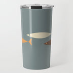 Fish Trio - Minimalist Mid-Century Slate Blue Orange Brown Cream Travel Mug Gallery Image 1