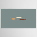Fish Trio - Minimalist Mid-Century Slate Blue Orange Brown Cream Tablecloth Gallery Image 2