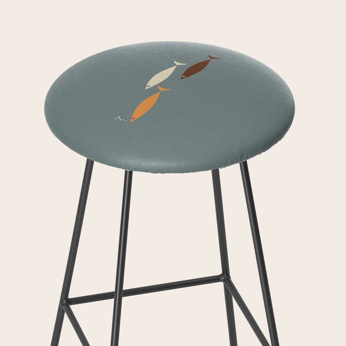 Fish Trio - Minimalist Mid-Century Slate Blue Orange Brown Cream Stool Gallery Image 2