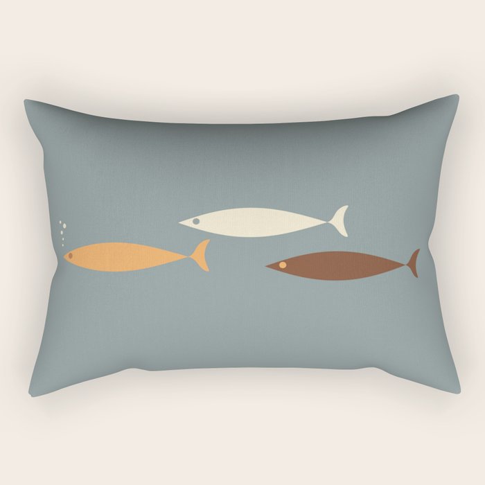 Fish Trio - Minimalist Mid-Century Slate Blue Orange Brown Cream Rectangular Pillow Gallery Image 2