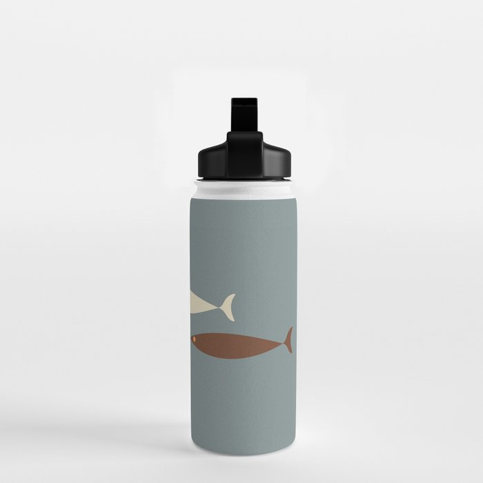 Fish Trio - Minimalist Mid-Century Slate Blue Orange Brown Cream Water Bottle Gallery Image 2