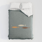 Fish Trio - Minimalist Mid-Century Slate Blue Orange Brown Cream Comforter Gallery Image 6