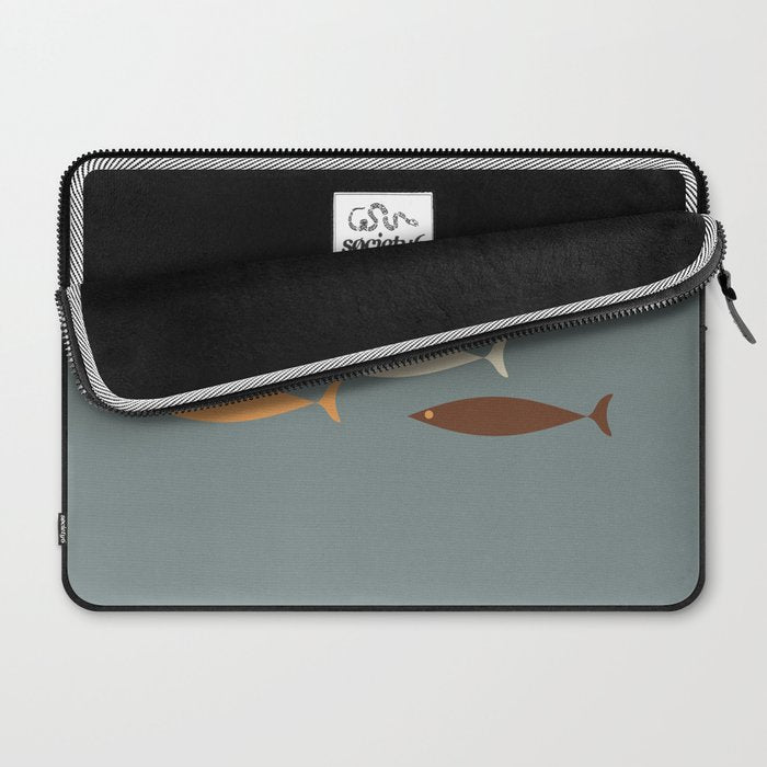 Fish Trio - Minimalist Mid-Century Slate Blue Orange Brown Cream Laptop Sleeve Gallery Image 2