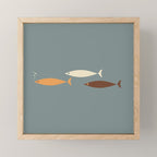 Fish Trio - Minimalist Mid-Century Slate Blue Orange Brown Cream Mini Art Print Gallery Image 1