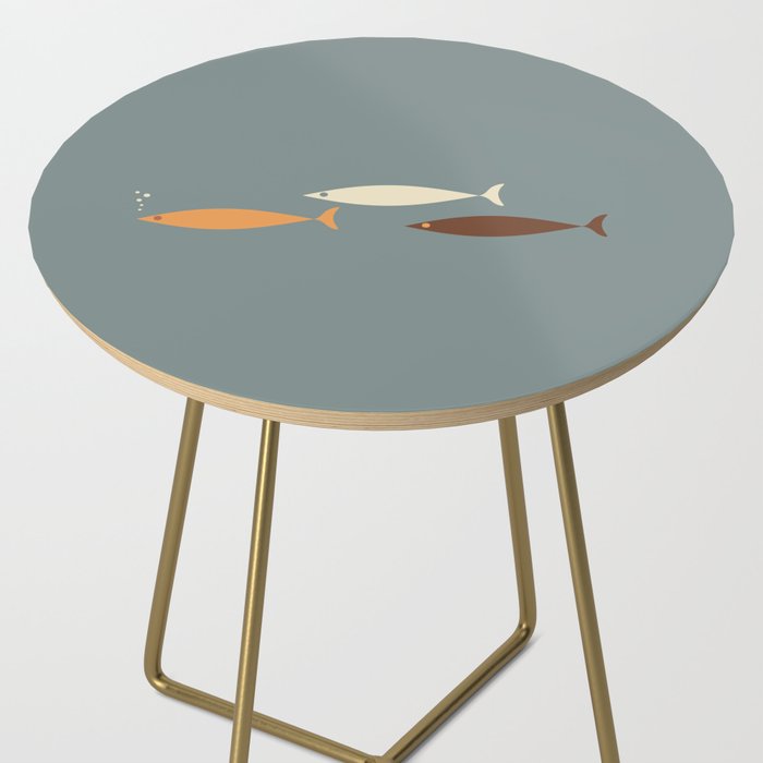 Fish Trio - Minimalist Mid-Century Slate Blue Orange Brown Cream Side Table Gallery Image 2